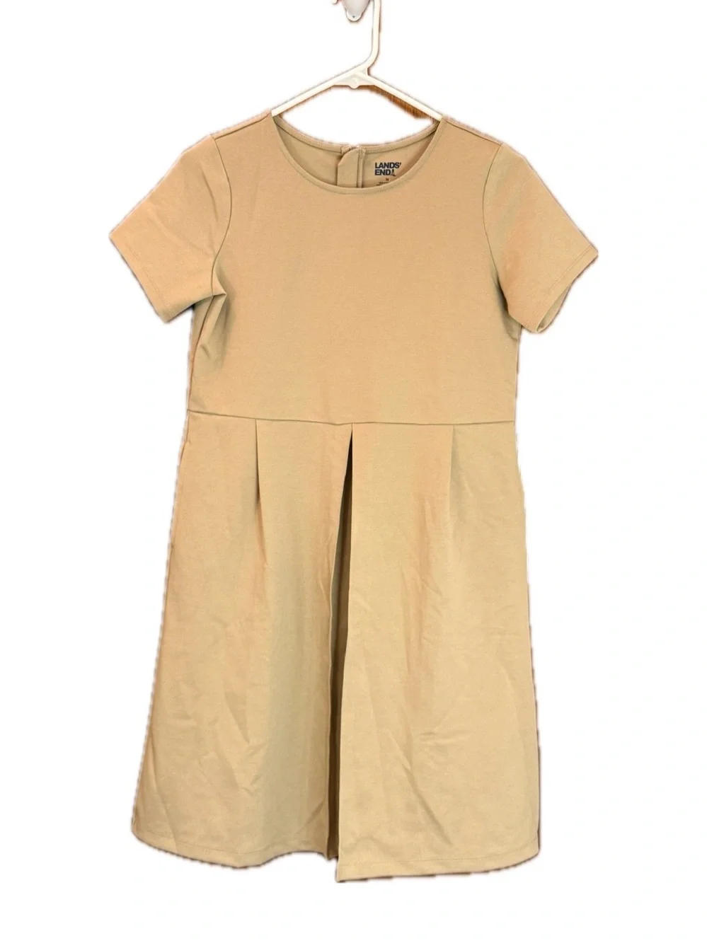 Lands' End School Uniform Pleated Ponte Dress - Khaki Tan Size 16